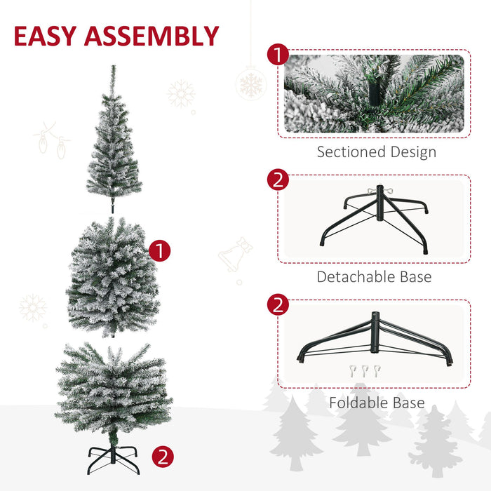 6FT Snow Flocked Pencil Artificial Christmas Tree — 492 Tips, Unlit, Full - Bodied, Foldable Steel Base - Monsta Online