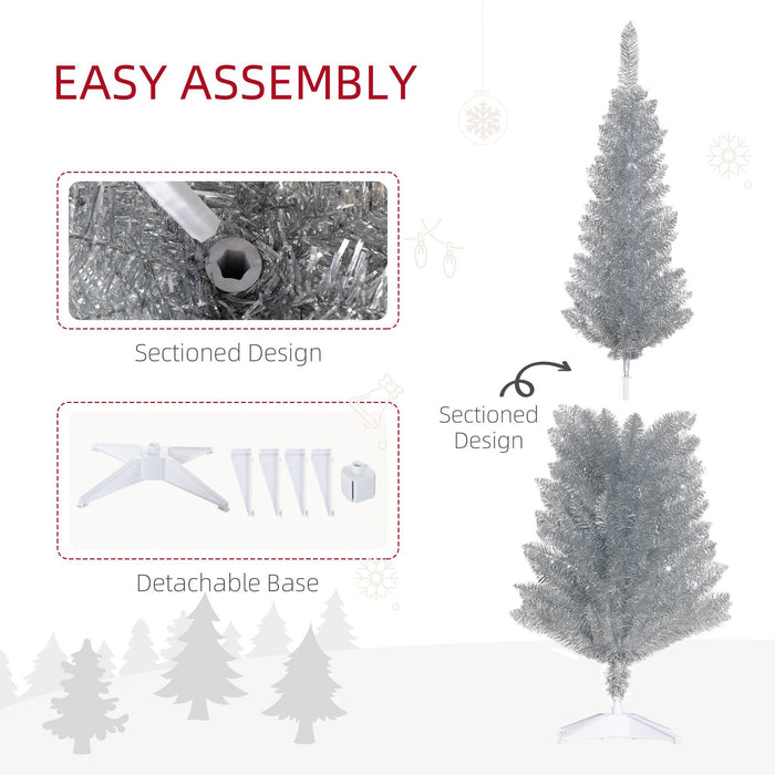 5FT Silver Pencil Artificial Christmas Tree — 294 Tips, Unlit, Slim Space - Saving, Plastic Base - Monsta Online