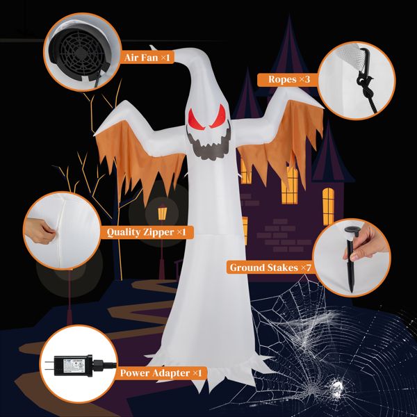 12FT Halloween Inflatable Ghost with Red Eyes and Flame LED Lights - Monsta Online