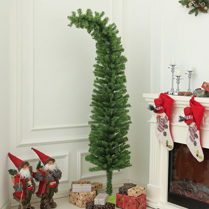 6FT Whimsical Bendable Pencil Artificial Christmas Tree — 400 Tips, Curled Top, Unlit, Metal Base - Monsta Online