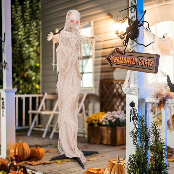 6ft Animatronic Halloween Mummy – Sound Activated with Red LED Glowing Eyes and Posable Body - Monsta Online