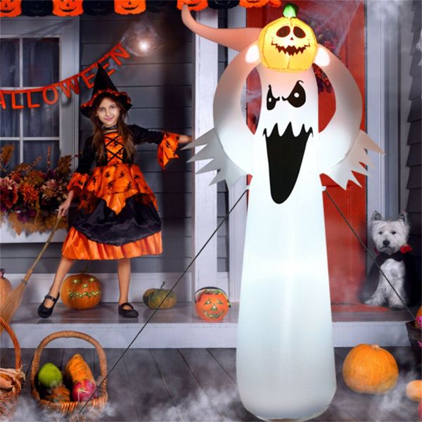 6FT Halloween Inflatable Ghost Holding Pumpkin with LED Lights - Monsta Online