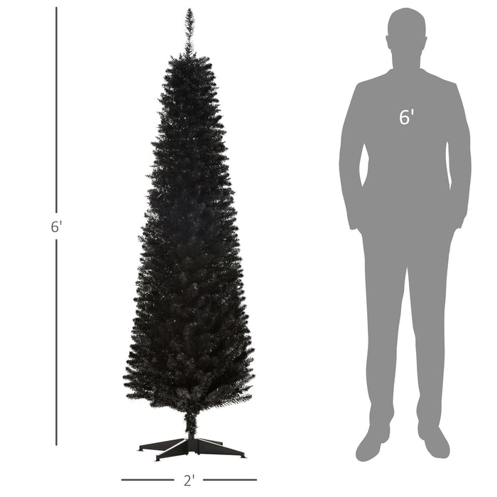6FT Black Pencil Artificial Christmas Tree — 390 Tips, Unlit, Slim Space - Saving, Plastic Stand - Monsta Online