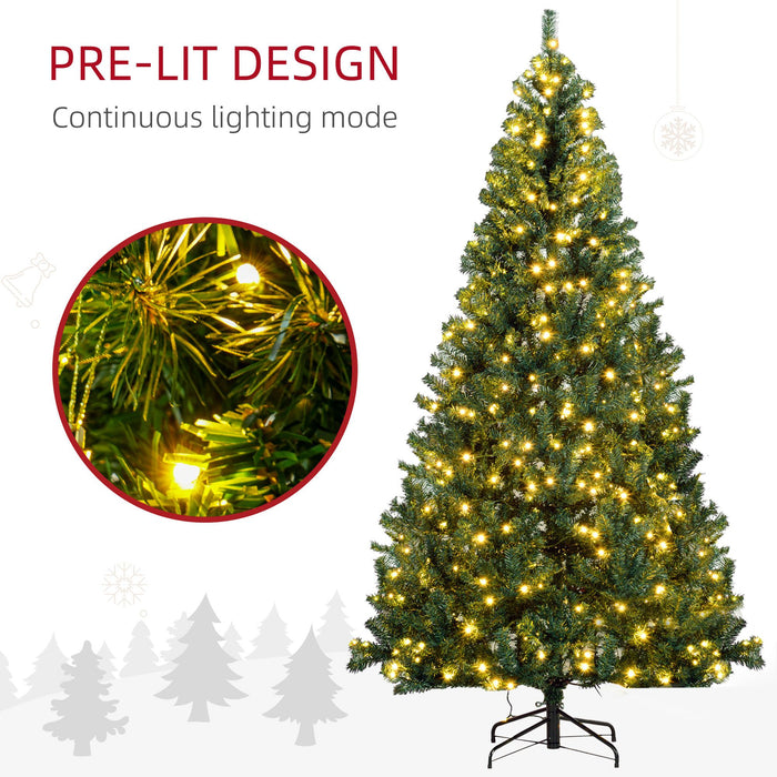 7.5FT Pre - Lit Artificial Christmas Tree — 1346 Tips, 500 Warm White LED Lights, Full, Metal Base - Monsta Online