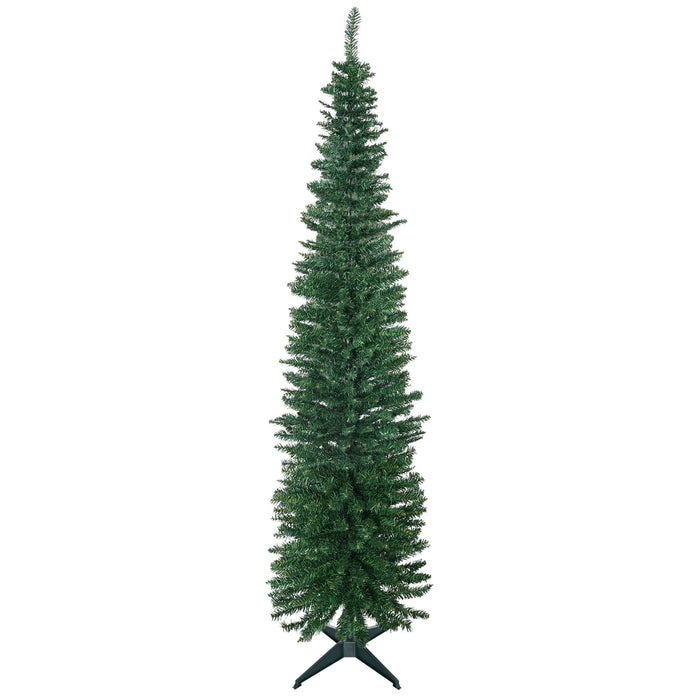 7FT Pencil Artificial Christmas Tree — 499 Tips, Unlit, Slim, Green, Plastic Stand - Monsta Online