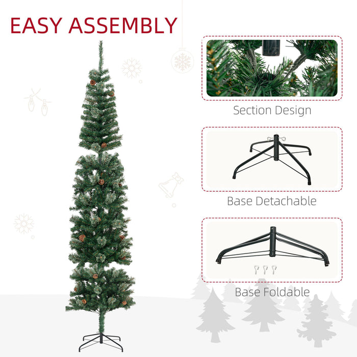 9.5FT Pencil Artificial Christmas Tree — 1132 Tips with Pine Cones, Pine Needles, Unlit, Metal Base - Monsta Online