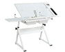 Sleek White Tempered Glass Drafting Table with Adjustable Features and Chair - Monsta Online