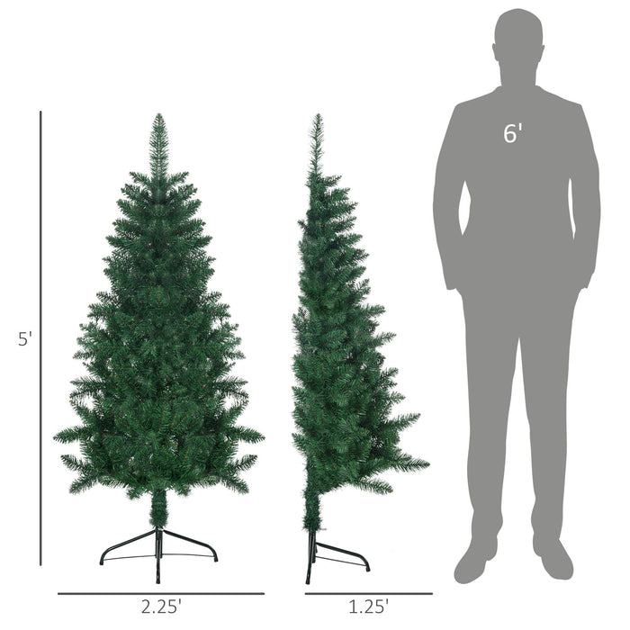 5FT Half Artificial Christmas Tree — 229 Tips, Auto - Open Hinged, Wall - Mounted, Unlit, Steel Base - Monsta Online