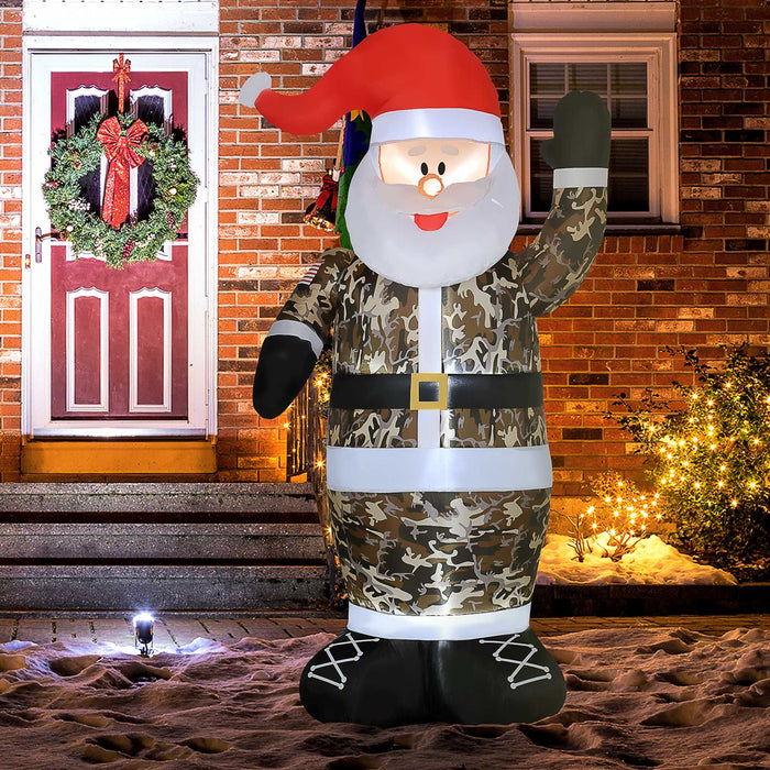 8FT Prelit Inflatable Santa Claus in Camouflage with LED Lights - Outdoor Christmas Decoration - Monsta Online