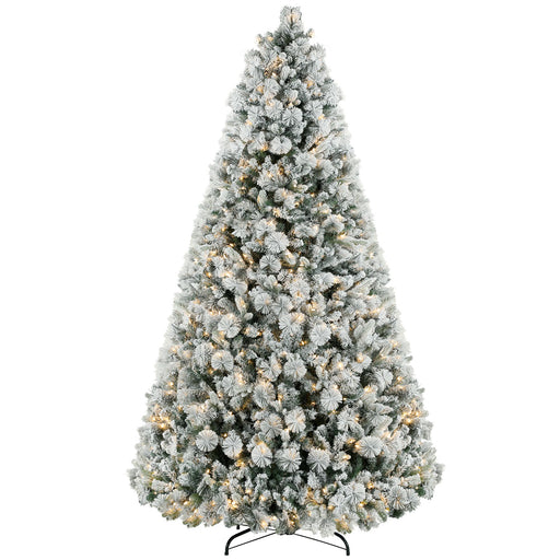 9FT Snow Flocked Pre - Lit Artificial Christmas Tree — 750 Clear Warm White Lights, 2387 Tips, Steel Base - Monsta Online
