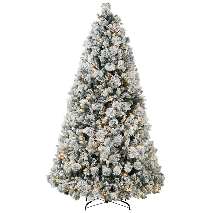 7.5FT Snow Flocked Pre - Lit Artificial Christmas Tree — 500 Warm White Clear Lights, 1530 Tips, UL Listed - Monsta Online