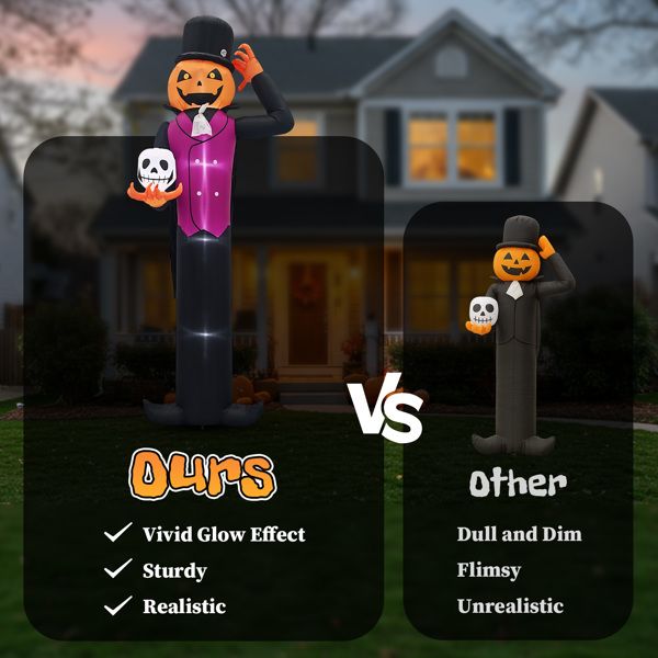 12FT Halloween Inflatable Pumpkin Man Holding Skull with LED Lights - Monsta Online