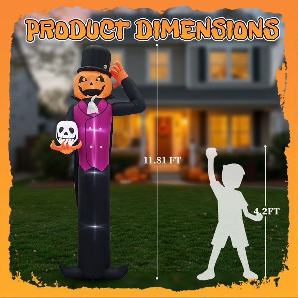 12FT Halloween Inflatable Pumpkin Man Holding Skull with LED Lights - Monsta Online