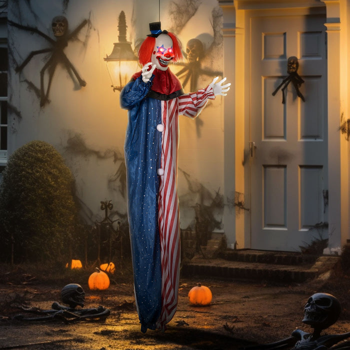 6ft Sound Activated Halloween Animatronic Hanging Clown – Glowing Eyes, Talking Phrases and Creepy Movements - Monsta Online