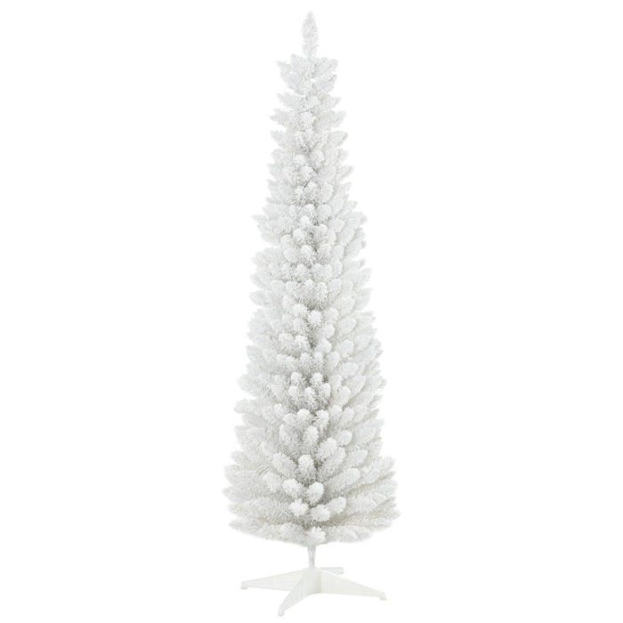 6FT Snow Flocked White Pencil Artificial Christmas Tree — 390 Tips, Slim Shape, Metal Stand - Monsta Online