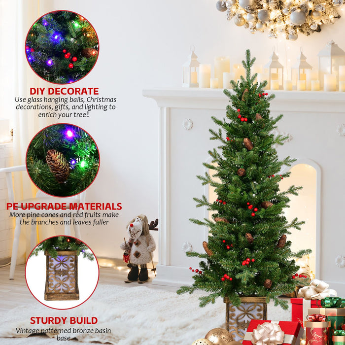 4FT Pre - Lit Artificial Christmas Tree — 100 Multi - Color LED, Glitter Light - Up Base, Berries & Pine Cones - Monsta Online