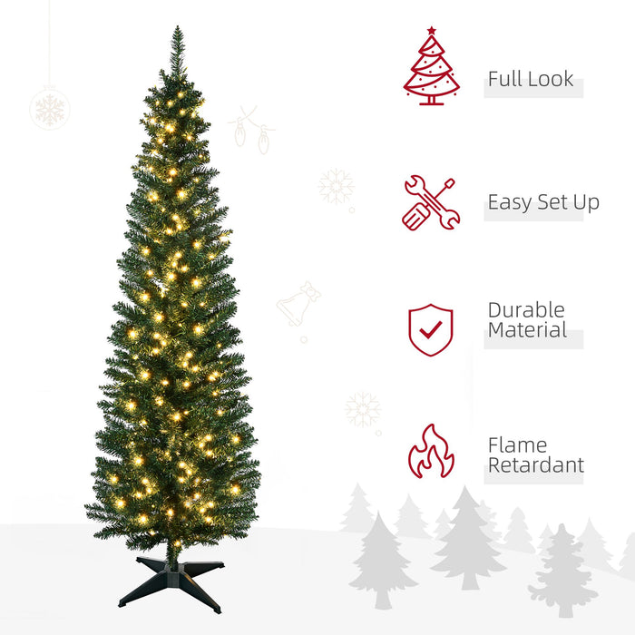 5FT Noble Fir Pencil Pre - Lit Artificial Christmas Tree — 110 Warm White LEDs, 294 Tips, Slim Space - Saving - Monsta Online