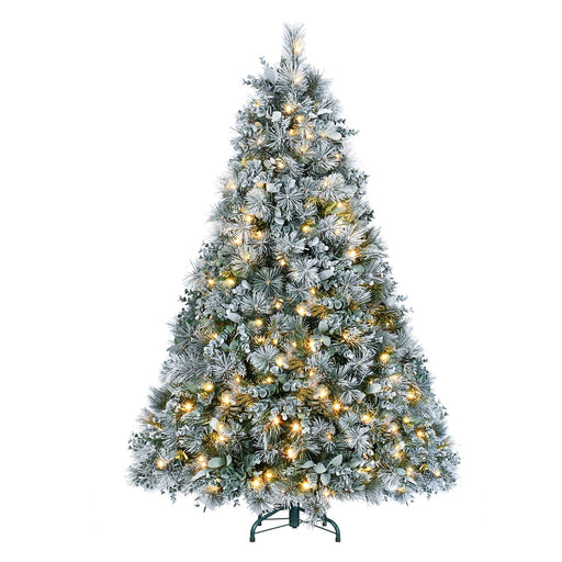 4FT Pre - Lit Flocked Artificial Christmas Tree — 150 Warm Lights, Snow Frosted Pine, Metal Stand - Monsta Online