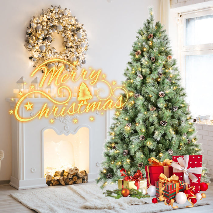 5FT Pre - Lit Artificial Christmas Tree — 200 Warm LED, 51 Pine Cones, 694 Tips, Hinged, Metal Stand - Monsta Online