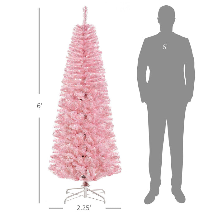 6FT Pink Pencil Artificial Christmas Tree — 618 Tips, Unlit, Auto - Open, Space - Saving, Steel Base - Monsta Online