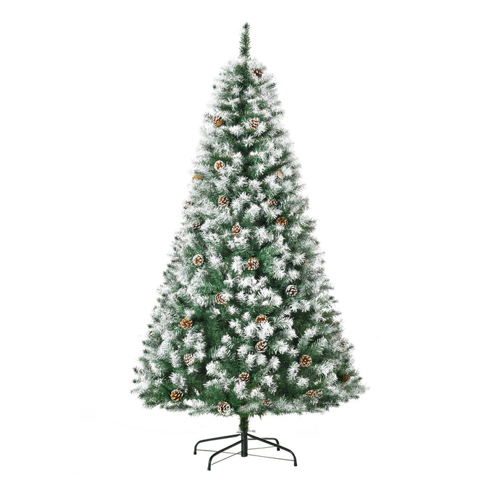 6FT Snow Flocked Artificial Christmas Tree — 800 Tips, 61 Pine Cones, Unlit, Auto - Open Hinged, Steel Base - Monsta Online