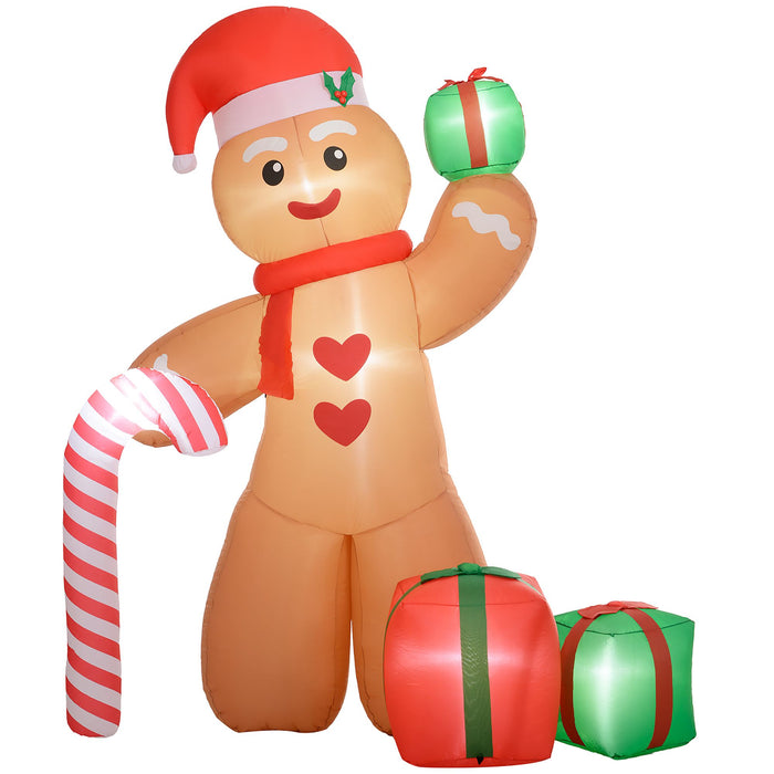 8FT Prelit Inflatable Gingerbread Man with Candy Cane and LED Lights - Outdoor Christmas Decoration - Monsta Online