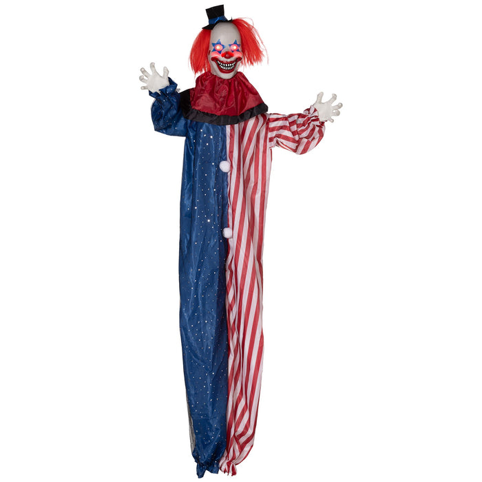 6ft Sound Activated Halloween Animatronic Hanging Clown – Glowing Eyes, Talking Phrases and Creepy Movements - Monsta Online