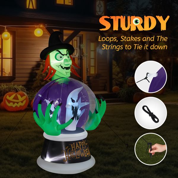 5.9FT Halloween Inflatable Witch with Crystal Ball and LED Lights - Monsta Online