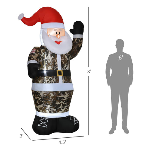 8FT Prelit Inflatable Santa Claus in Camouflage with LED Lights - Outdoor Christmas Decoration - Monsta Online