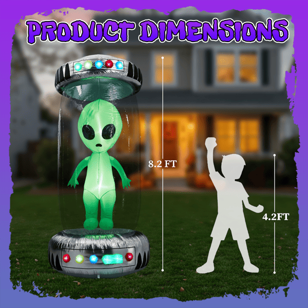 8.2FT Halloween Inflatable UFO with Alien and RGB LED Lights - Monsta Online