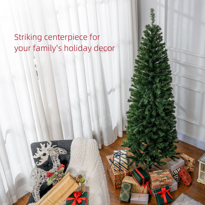 6FT Slim Pencil Artificial Christmas Tree — 618 Tips, Unlit, Space - Saving, Green, Steel Base - Monsta Online