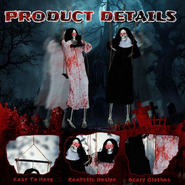 3ft Sound - Activated Hanging Halloween Ghosts with Light - Up Eyes and Screaming Sound - Monsta Online