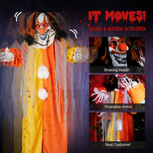 8.2ft Giant Animatronic Halloween Clown – Motion and Sound Activated with Red Glowing Eyes, Shaking Head and Creepy Phrases - Monsta Online