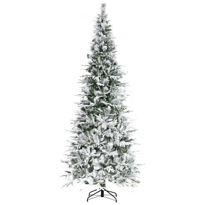 9FT Flocked Artificial Christmas Tree — 1159 Snow Pine Tips, Unlit, Auto - Open, Realistic, Metal Base - Monsta Online
