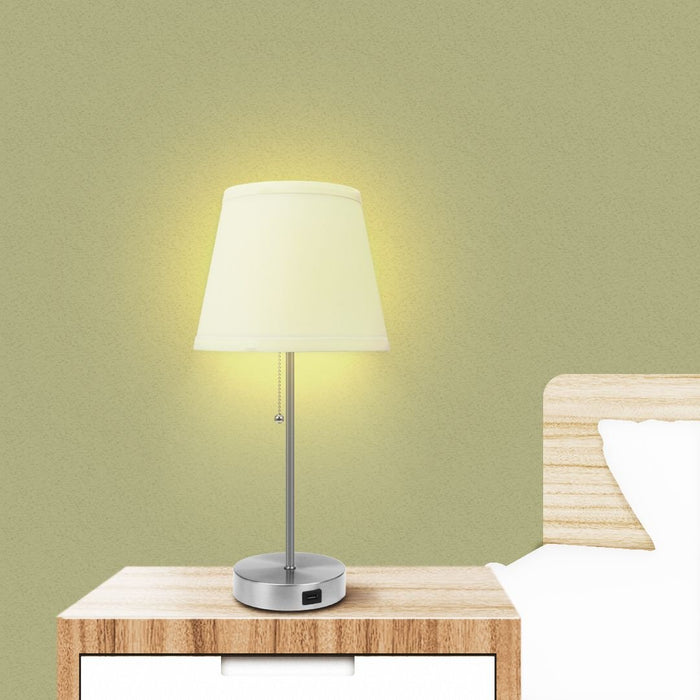 Elegant 18" Satin Nickel Bedside Table Lamp with Built - In USB Charging - Monsta Online