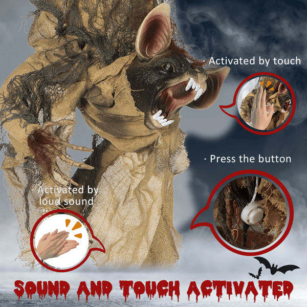 3ft Hanging Halloween Animatronic Bat – Sound Activated with Red Light - Up Eyes and Creepy Laughs - Monsta Online