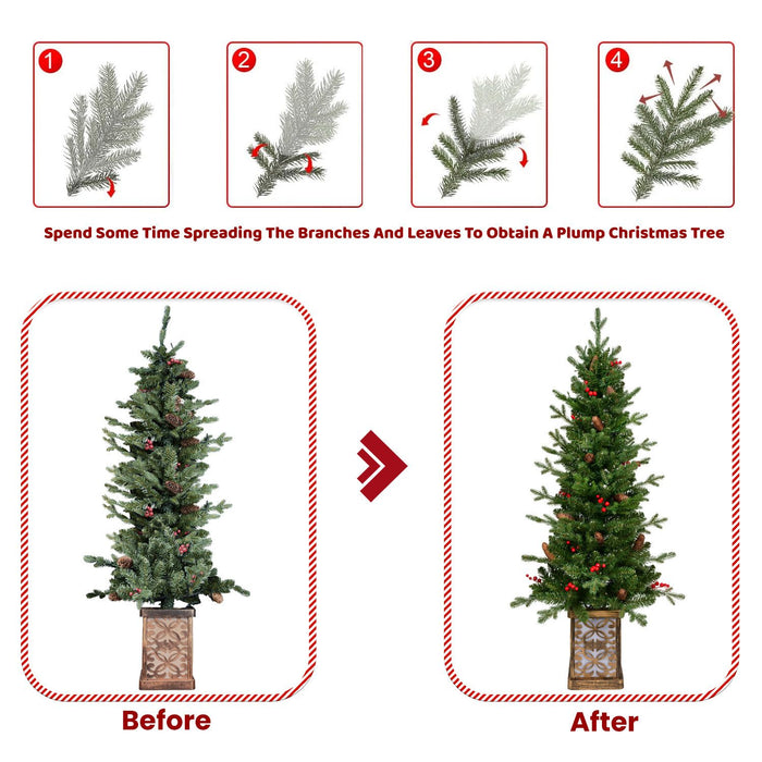 4FT Pre - Lit Artificial Christmas Tree — 100 Multi - Color LED, Glitter Light - Up Base, Berries & Pine Cones - Monsta Online