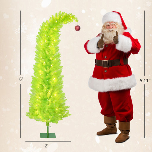 6FT Whimsical Bent Top Pre - Lit Artificial Christmas Tree — 230 Warm White LEDs, 555 Tips, Red Ball - Monsta Online