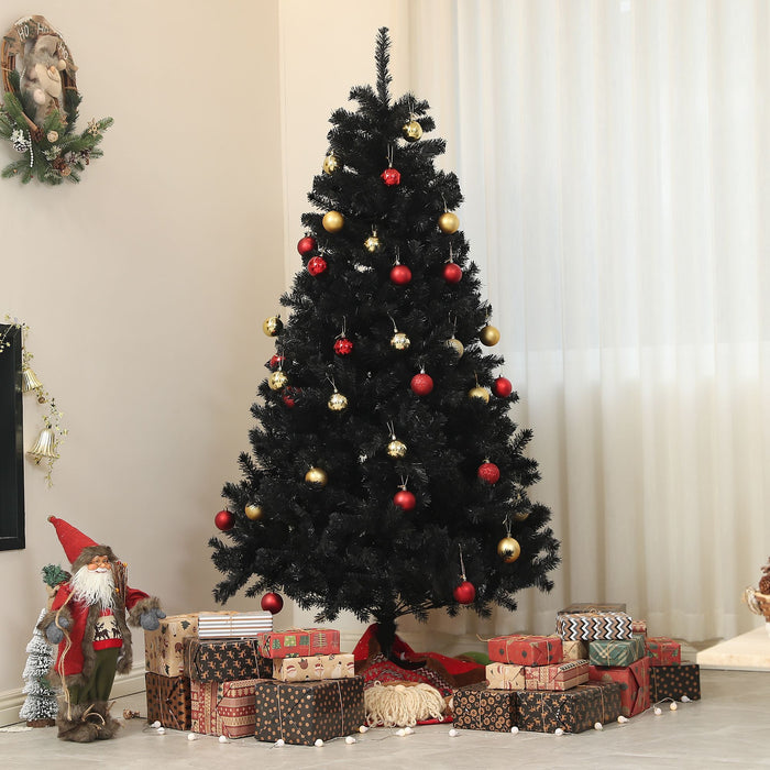 6FT Black Artificial Christmas Tree — 1000 Tips, Unlit, Auto - Open Hinged, Full Wide Shape, Steel Base - Monsta Online