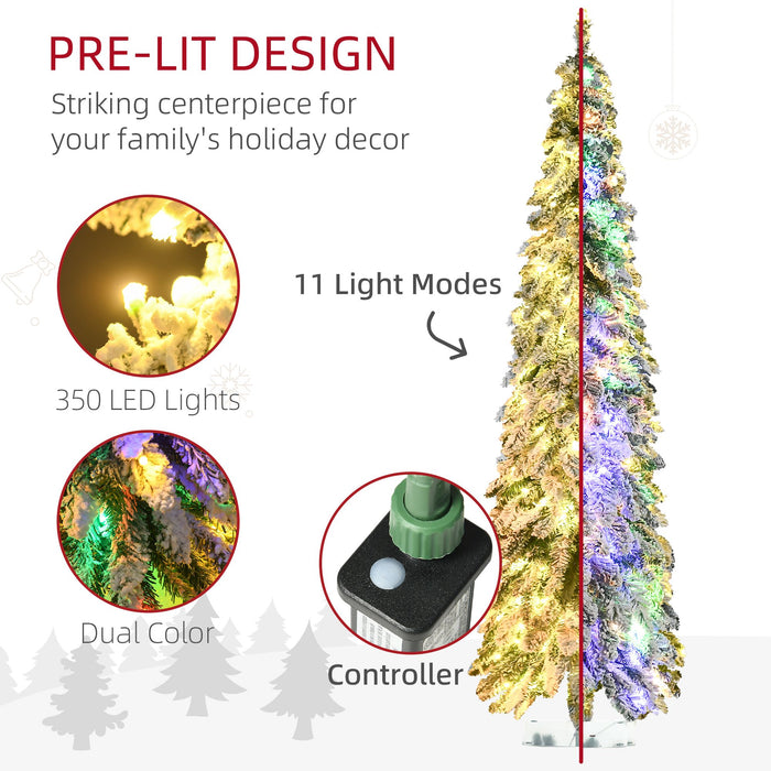 6FT Snow Flocked Slim Pre - Lit Artificial Christmas Tree — 250 Dual - Color LEDs, 7 Modes, 407 Tips, Downswept - Monsta Online