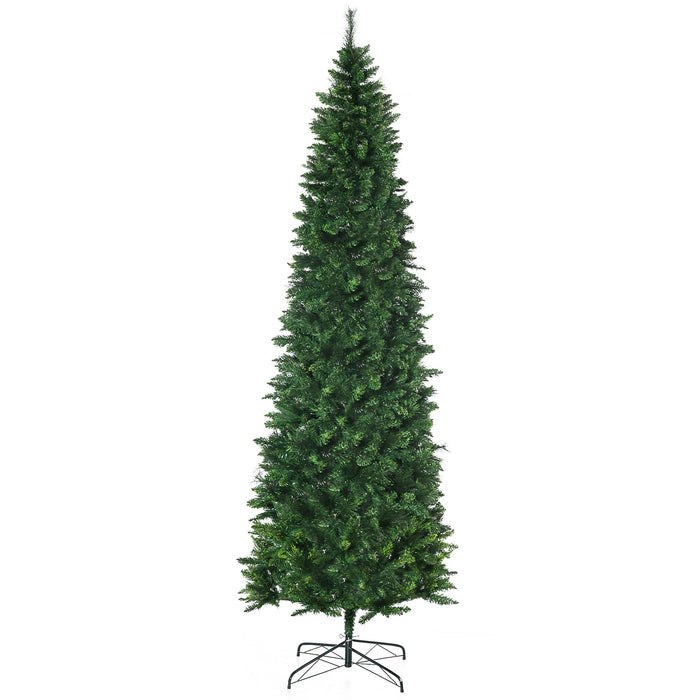 9FT Pencil Artificial Christmas Tree — 1075 Tips, Auto - Open Hinged, Unlit, Pine Needles, Steel Base - Monsta Online
