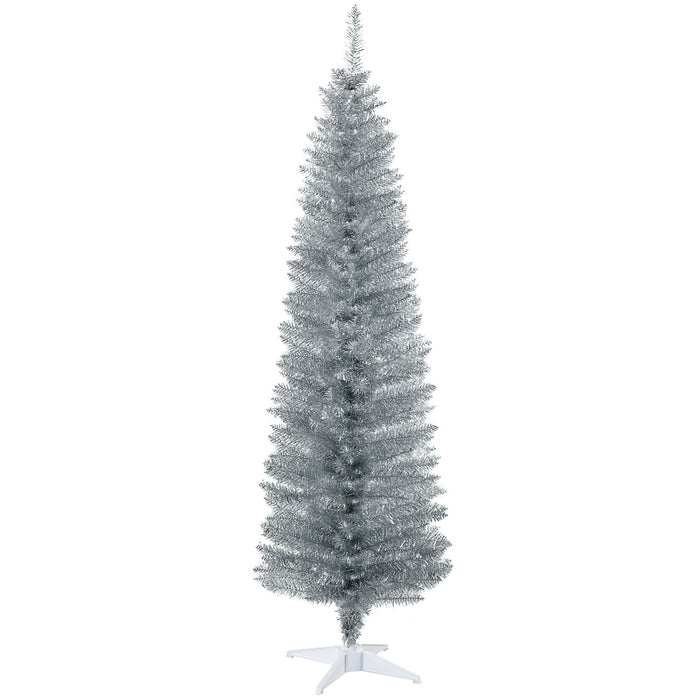 6FT Silver Pencil Artificial Christmas Tree — 390 Tips, Unlit, Slim, Plastic Stand - Monsta Online