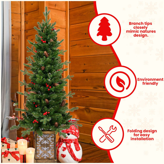 4FT Pre - Lit Artificial Christmas Tree — 100 Multi - Color LED, Glitter Light - Up Base, Berries & Pine Cones - Monsta Online