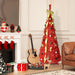 6FT Pre - Lit Red Pop - Up Artificial Christmas Tree — 150 Warm LED, Fully Decorated, Instant Setup - Monsta Online