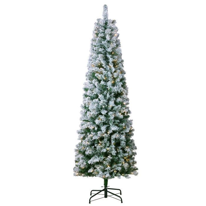 6.5FT Pre - Lit Flocked Artificial Christmas Tree — 814 Tips, 250 LEDs - Monsta Online