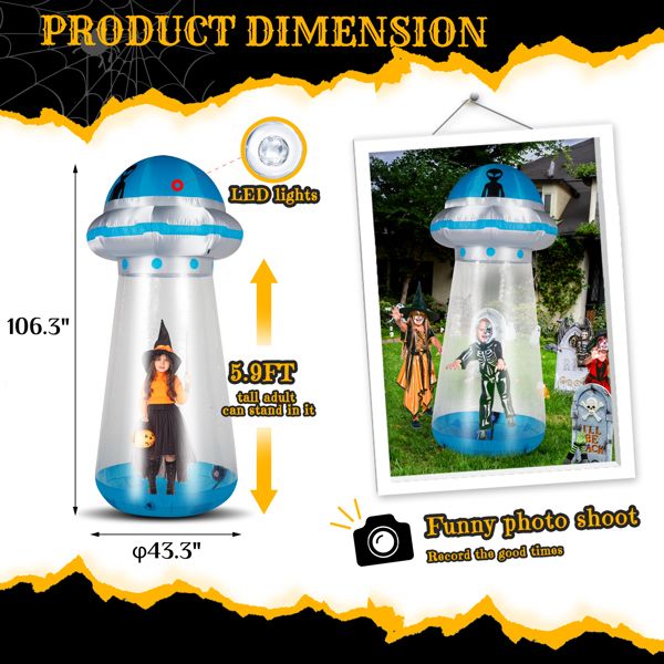 8.8FT Halloween Inflatable UFO with Built - in LED Lights and Stand Inside Design - Monsta Online