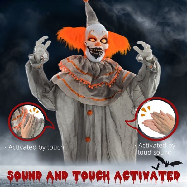 6ft Animatronic Halloween Clown – Moving Head and Arms with Red Glowing Eyes and Creepy Laughs - Monsta Online