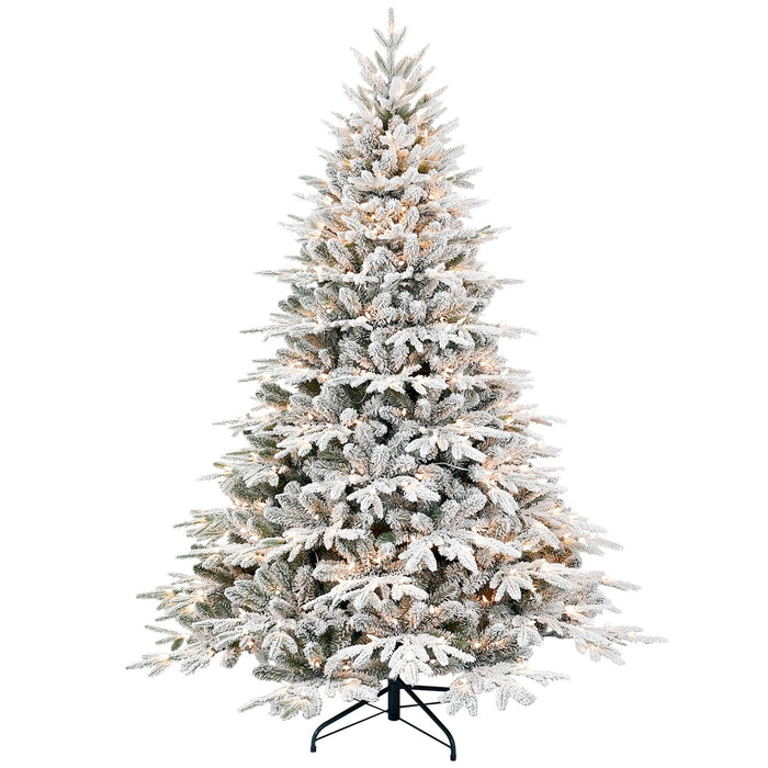 5FT Pre - Lit Flocked Artificial Christmas Tree — 1528 PE/PVC Tips, 300 Lights, Foldable Base - Monsta Online