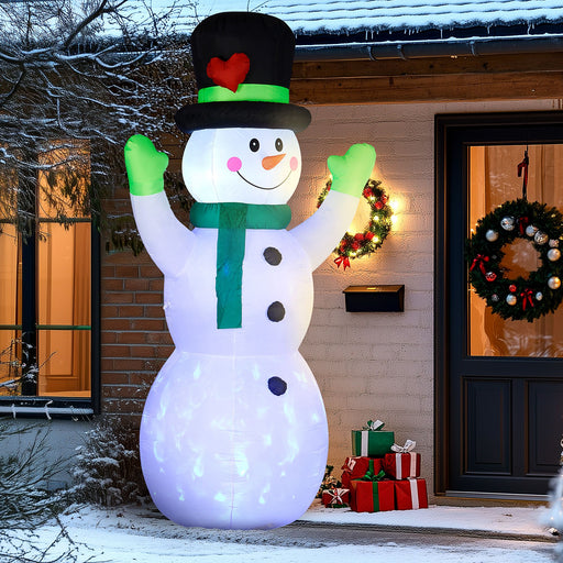 10FT Prelit Inflatable Cheerful Snowman with Black Hat and Rotating LED Lights - Outdoor Christmas Decoration - Monsta Online