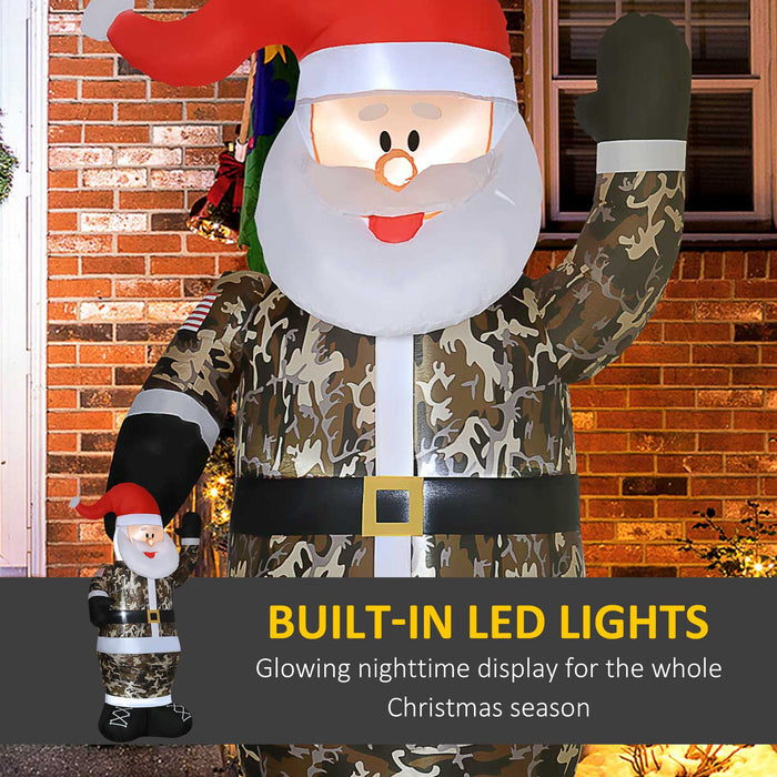 8FT Prelit Inflatable Santa Claus in Camouflage with LED Lights - Outdoor Christmas Decoration - Monsta Online